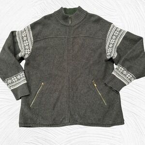 Nordic Design Vintage Icelandic Knit Wool Cardigan Zip Front Sweater XL Gray